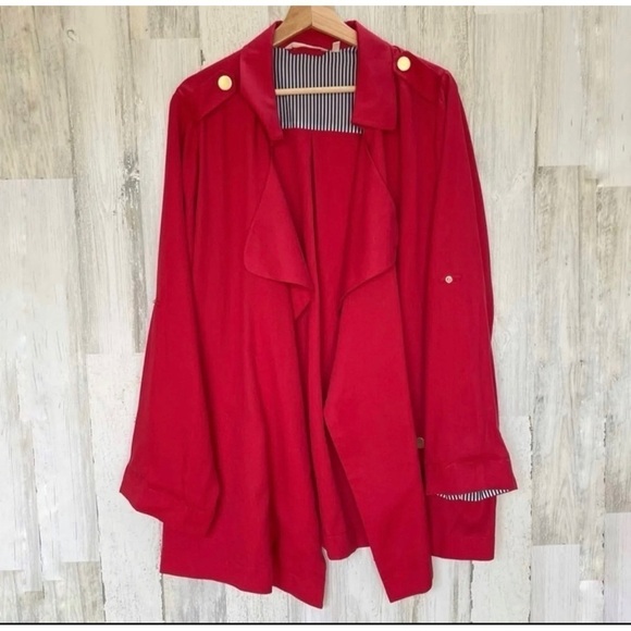 Soft Surroundings Sz S Red Blue Stripe Cuff Nautical Military Topper Jacket RARE - Picture 7 of 9